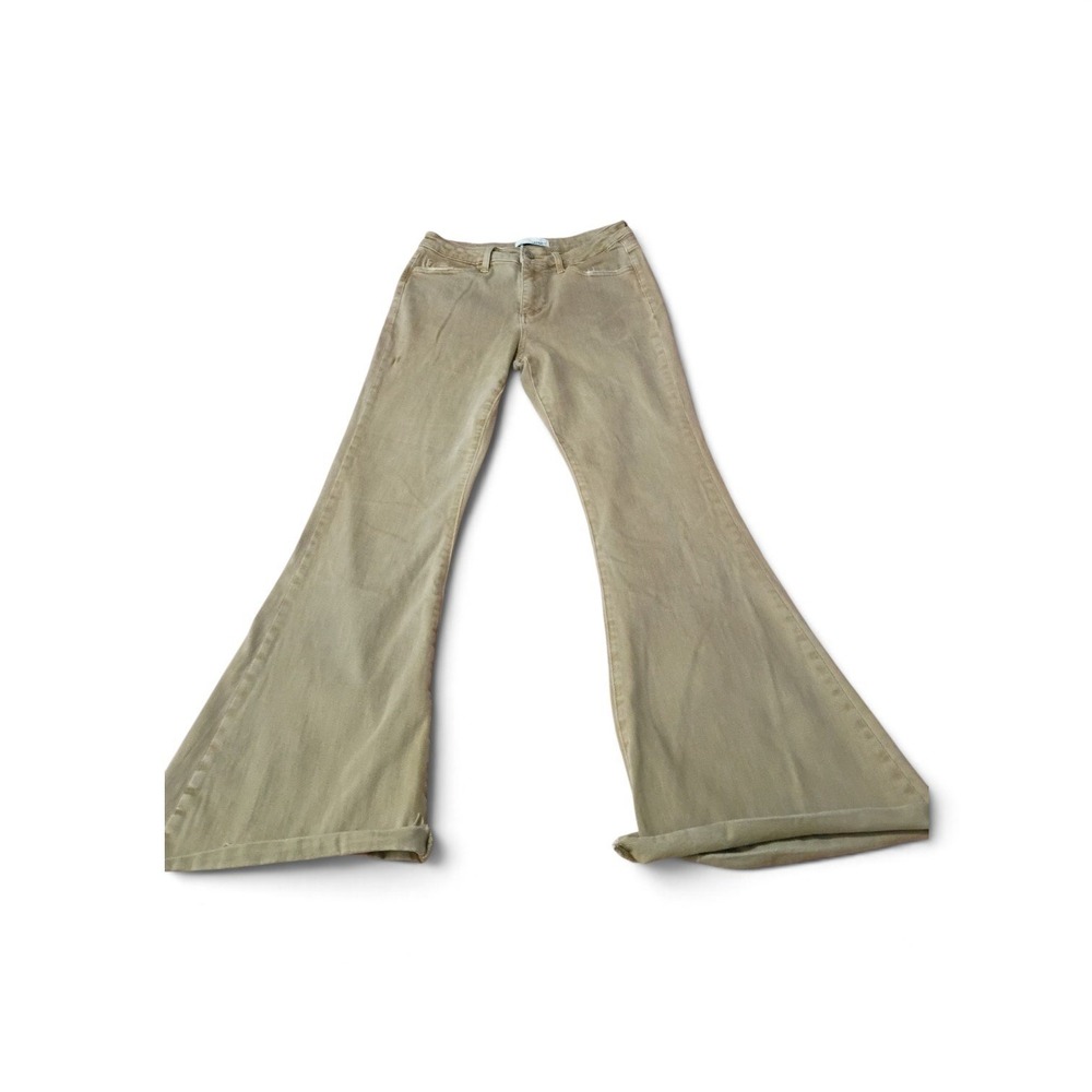 Vervet Los Angeles Tan Khaki Flare Jeans Wide Leg Frayed Hem V3084 Size 29